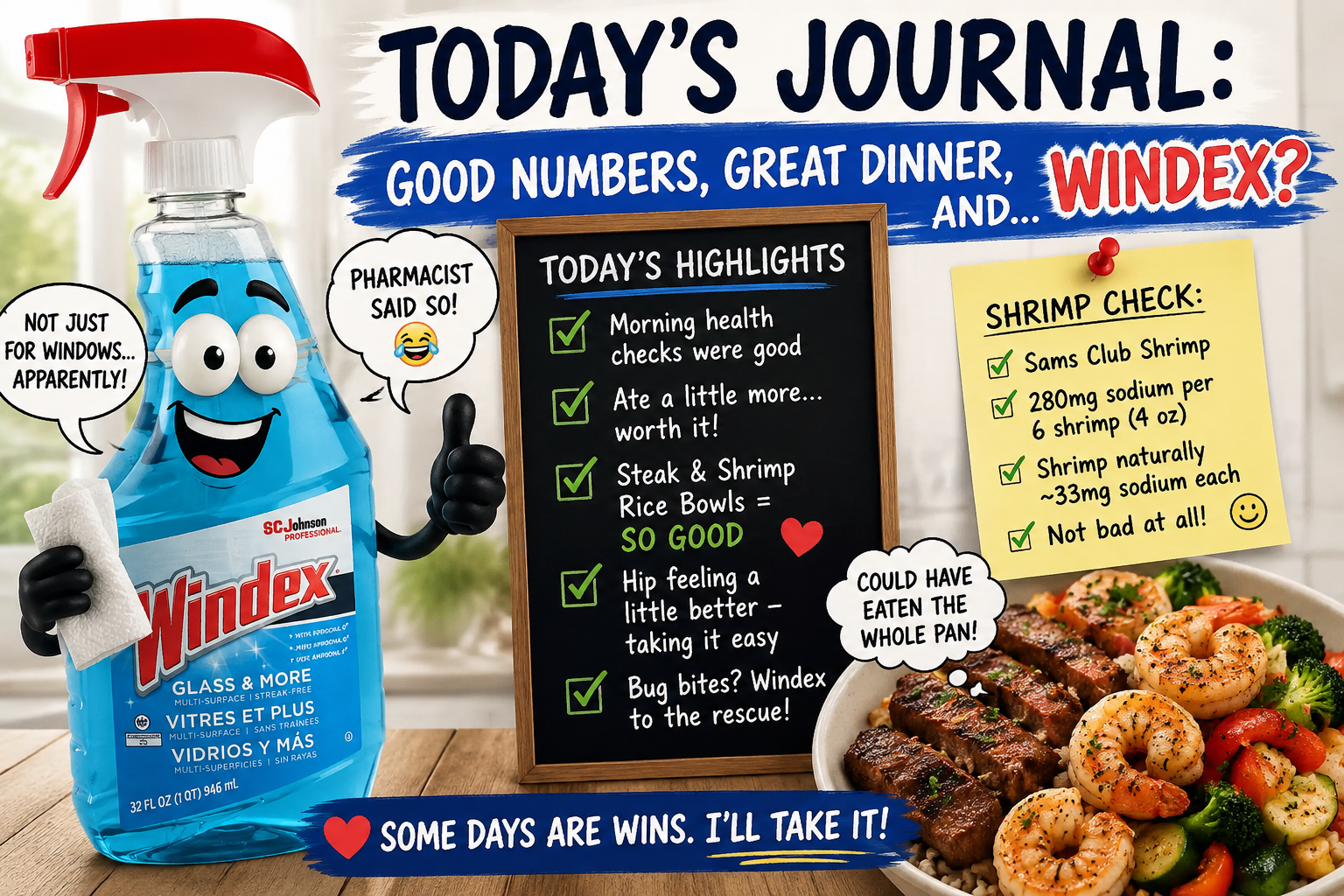 Daily Journal #11: A Good Meal, Better Numbers, and… Windex?