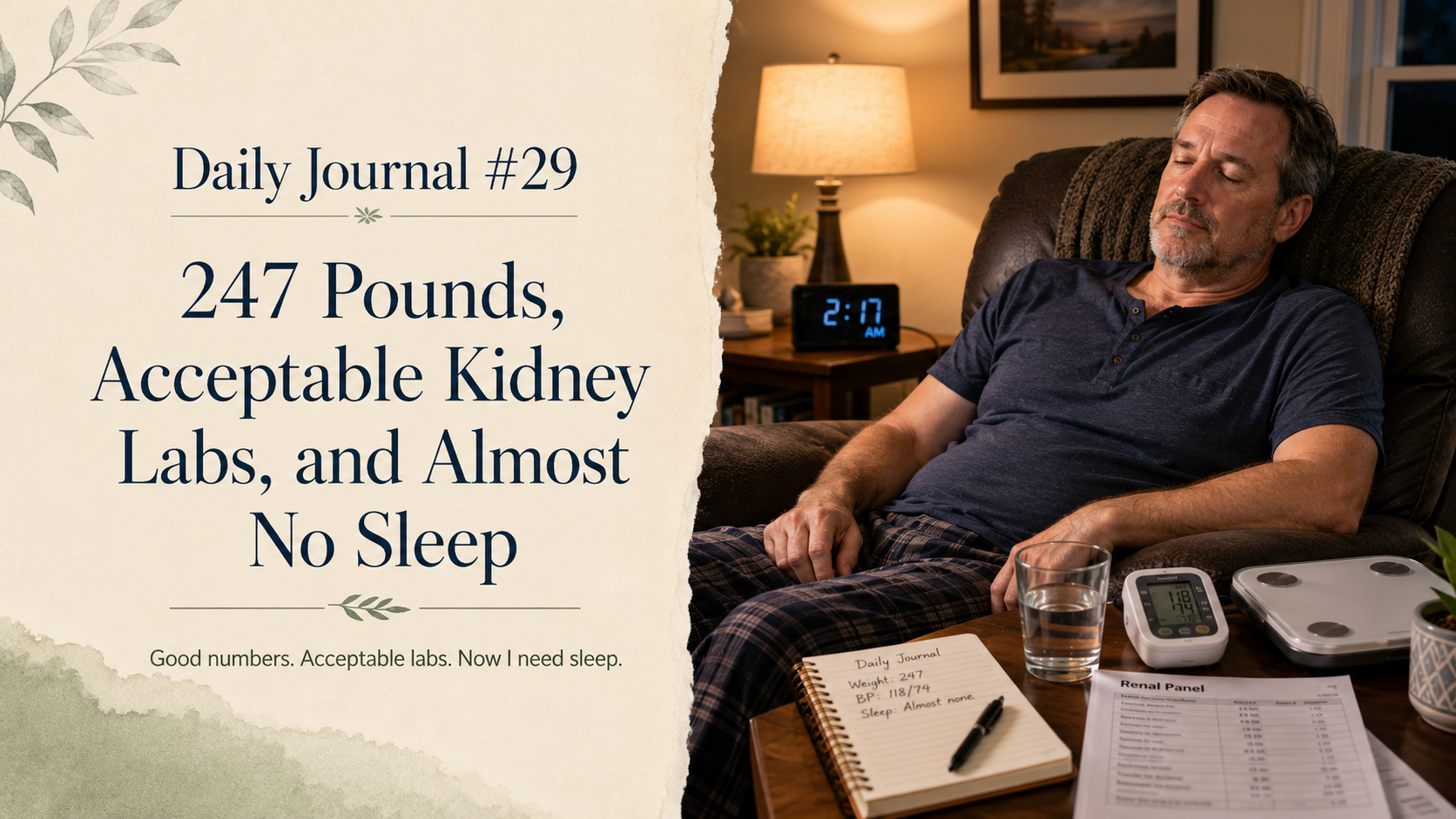 Daily Journal #29 — 247 Pounds, Acceptable Kidney Labs, and Almost No Sleep