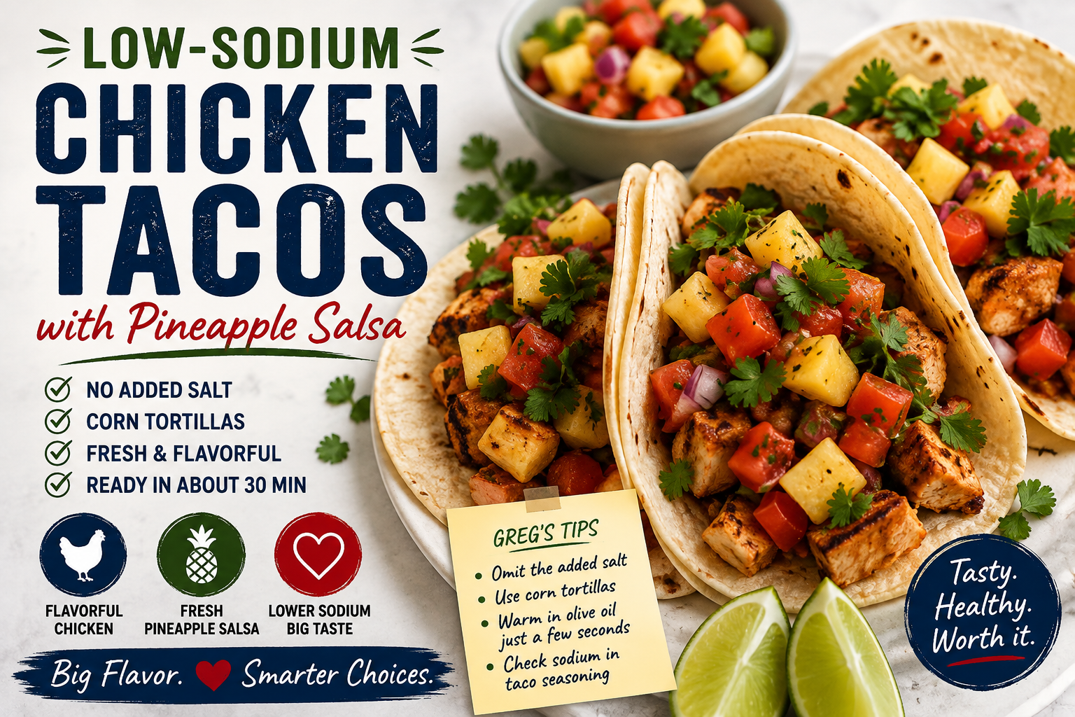 Low-Sodium Chicken Tacos with Pineapple Salsa
